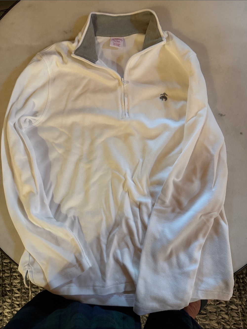Brooks Brothers White Quarter-Zip Sweater with Gray Contrast Collar